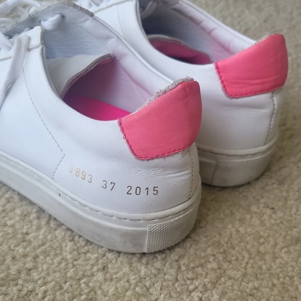 White Leather Sneakers with Pink Accents - Picture 3 of 6